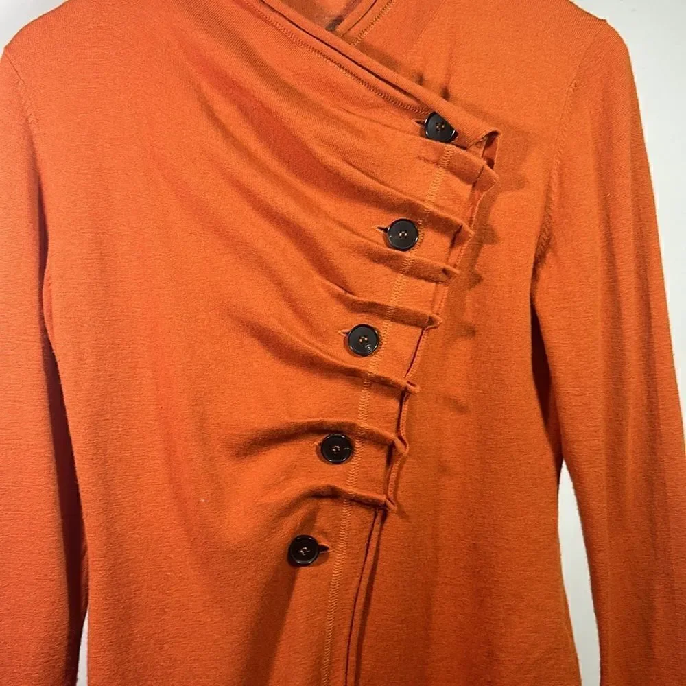 LAFAYETTE 148 Women's Asymmetric Button Wool Cardigan Sweater Orange Size Petite